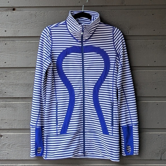 Lululemon In Stride Jacket Pigment Blue White Narrow Bold Stripe Size 6 - Picture 9 of 9